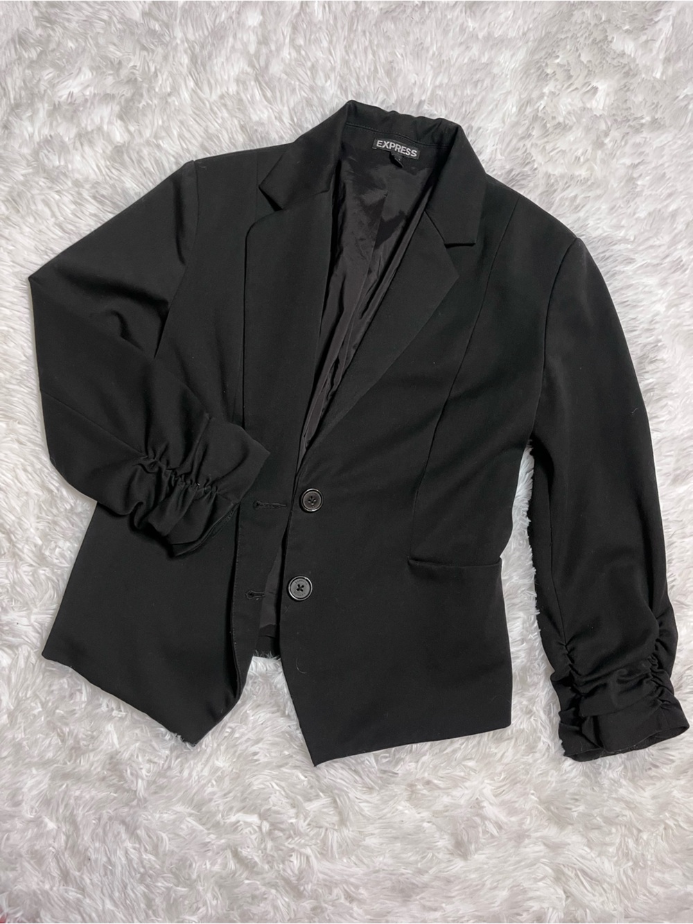Express Black Ruch Sleeve Two-Button Blazer